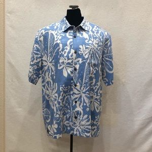 EUC Tommy Bahama silk blue and white print shirt.